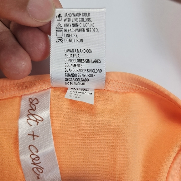 Salt + Cove Women's Juniors' Ruffle Strap & Side Tie Bikini Set Peach Size M - Picture 14 of 16